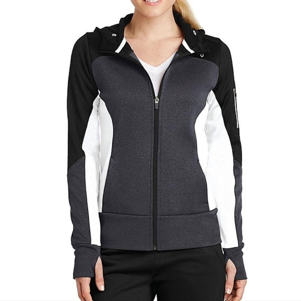 Sport-Tek Ladies Tech Fleece Colorblock Full-Zip Hooded Jacket - Picture 1 of 15